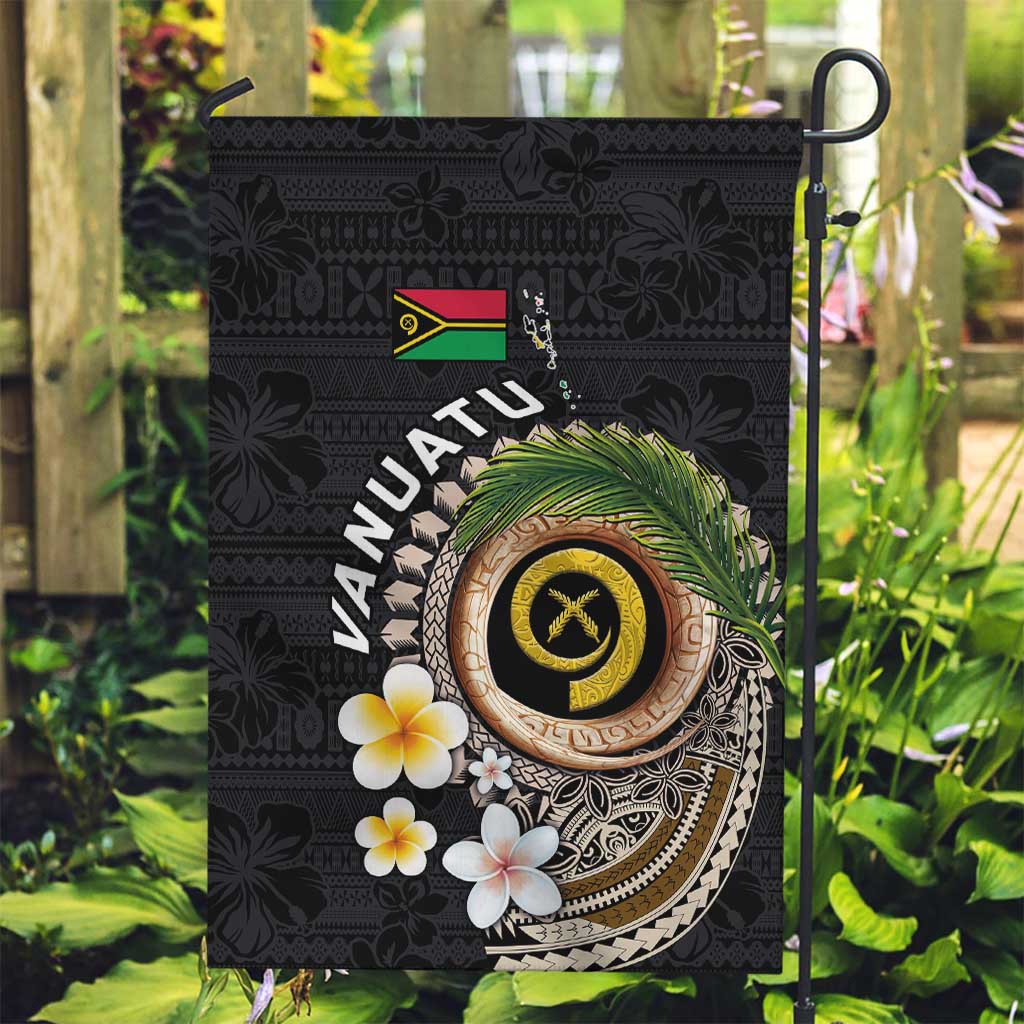 Vanuatu Independence Day Garden Flag Melanesian Tribal Pig Tusk with Tropical Plants LT03 Garden Flag Black - Polynesian Pride