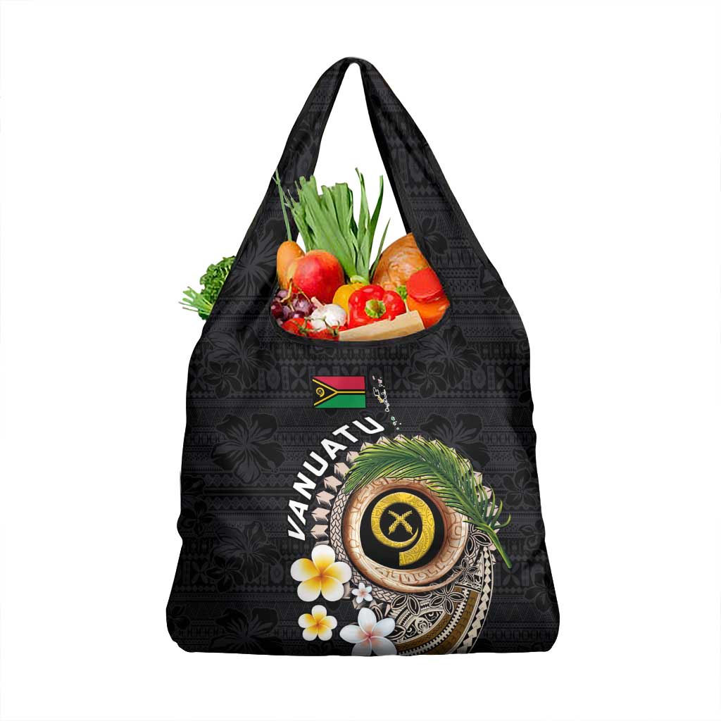 Vanuatu Independence Day Grocery Bag Melanesian Tribal Pig Tusk with Tropical Plants LT03 1-pack One Size Black - Polynesian Pride
