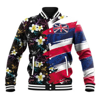 Hawaiian Flag Day Baseball Jacket Tropical Flowers and Leaves LT03 Unisex Black - Polynesian Pride