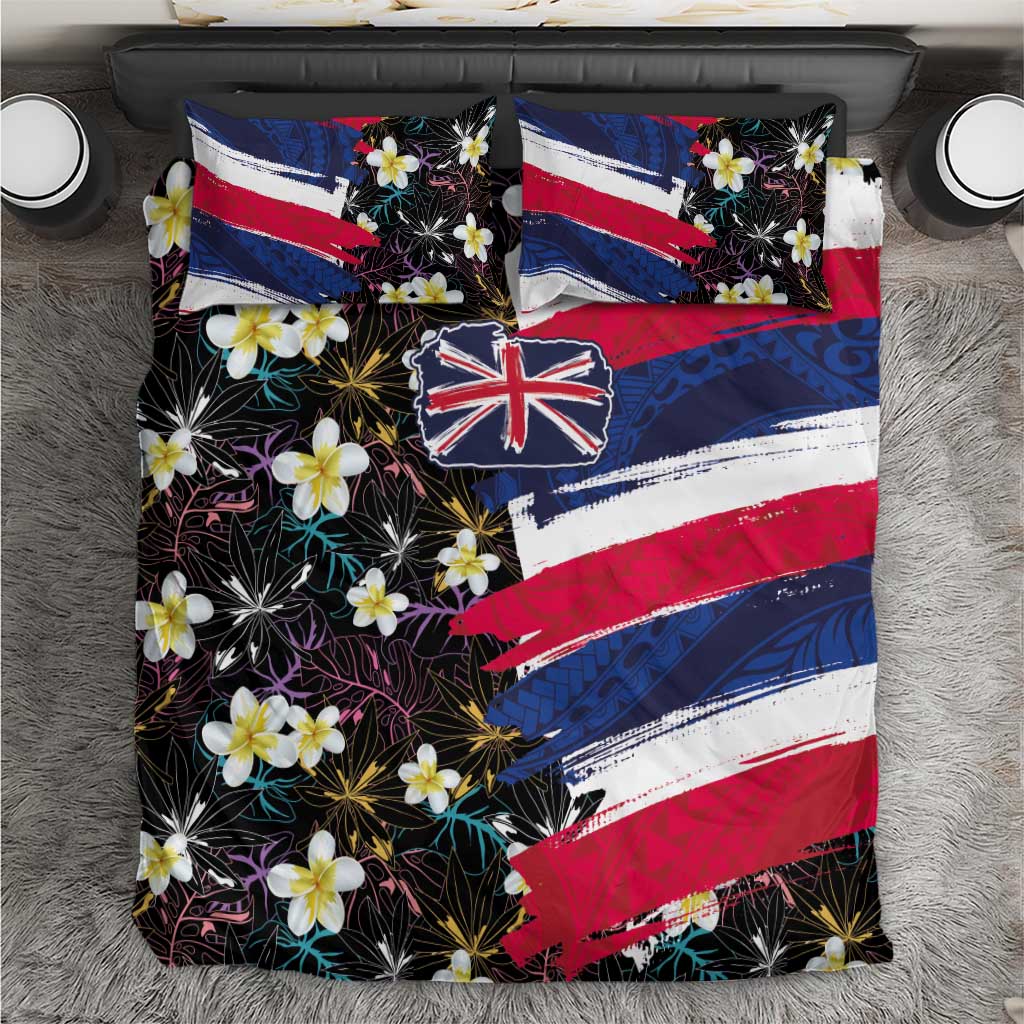 Hawaiian Flag Day Bedding Set Tropical Flowers and Leaves LT03 Black - Polynesian Pride
