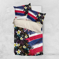 Hawaiian Flag Day Bedding Set Tropical Flowers and Leaves LT03 US Twin 172cm x 218cm Black - Polynesian Pride