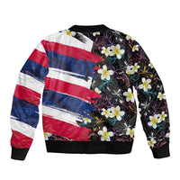 Hawaiian Flag Day Bomber Jacket Tropical Flowers and Leaves LT03 - Polynesian Pride