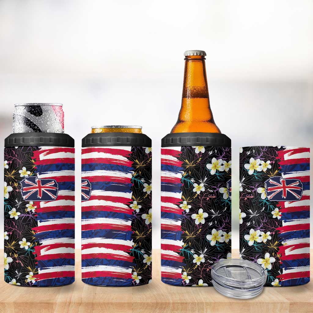 Hawaiian Flag Day 4 in 1 Can Cooler Tumbler Tropical Flowers and Leaves LT03 - Polynesian Pride