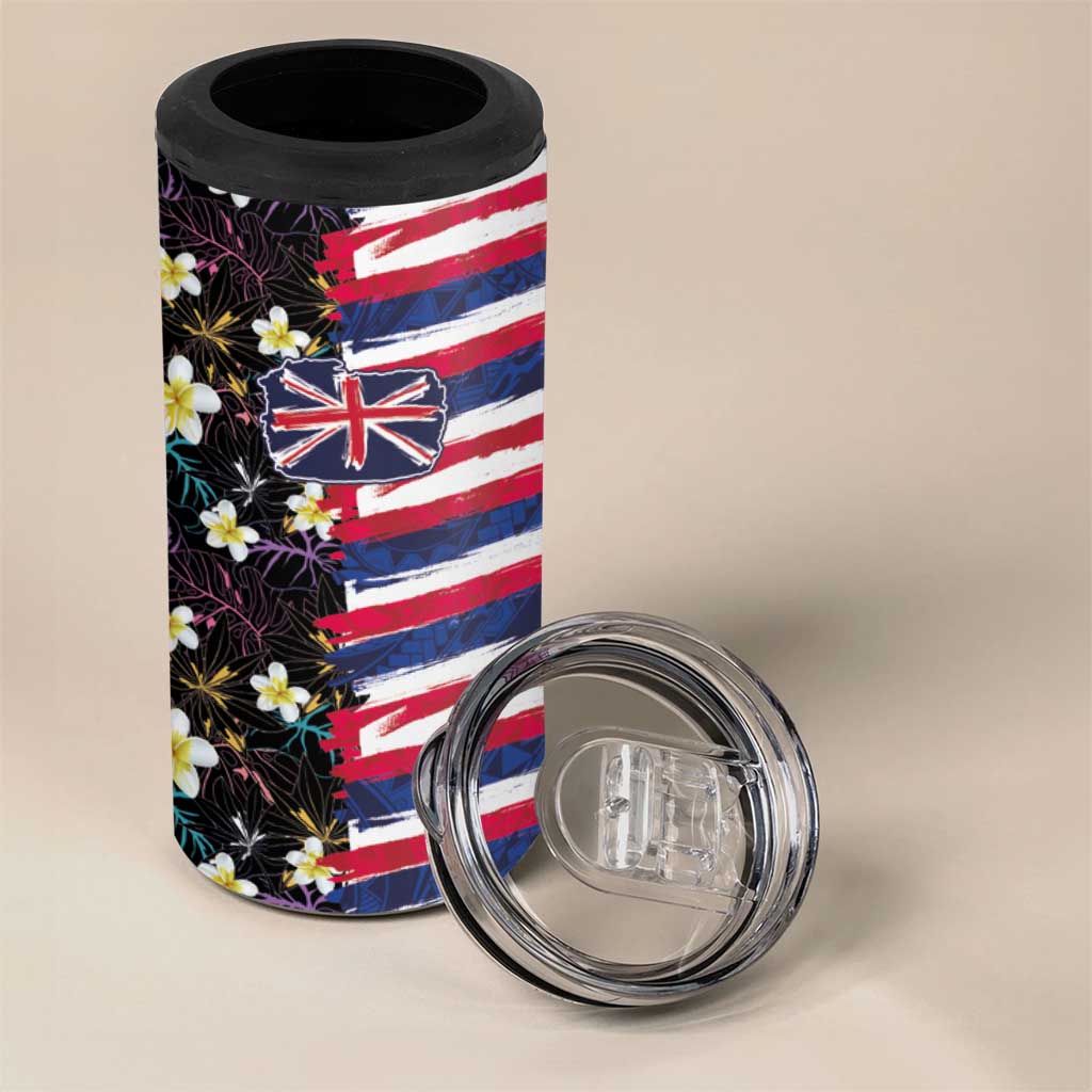 Hawaiian Flag Day 4 in 1 Can Cooler Tumbler Tropical Flowers and Leaves LT03 - Polynesian Pride
