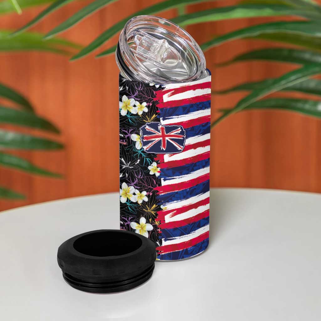 Hawaiian Flag Day 4 in 1 Can Cooler Tumbler Tropical Flowers and Leaves LT03 - Polynesian Pride