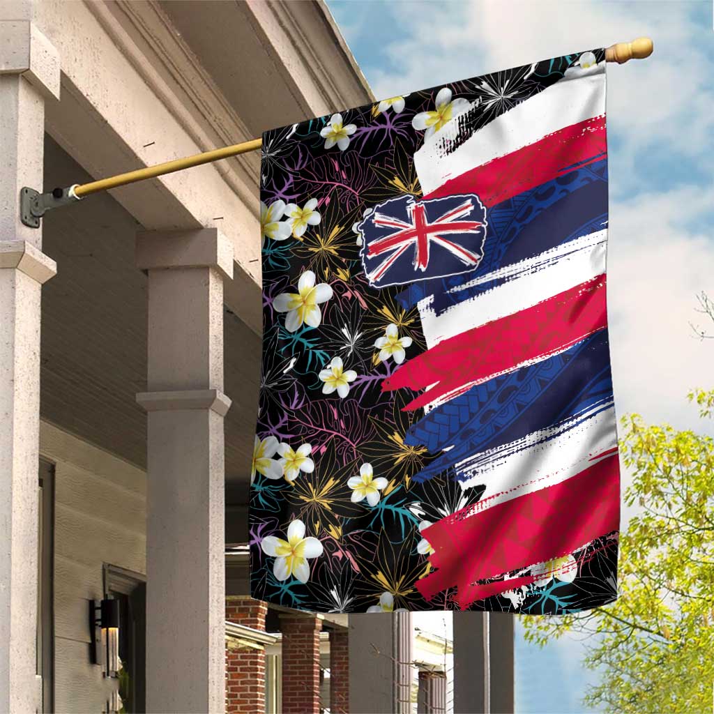 Hawaiian Flag Day Garden Flag Tropical Flowers and Leaves LT03 House Flag Black - Polynesian Pride