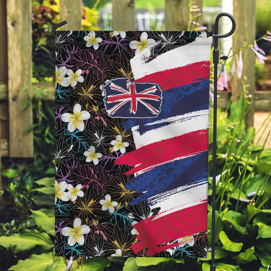 Hawaiian Flag Day Garden Flag Tropical Flowers and Leaves LT03 Garden Flag Black - Polynesian Pride