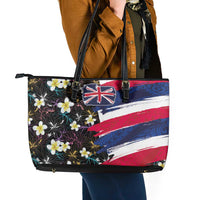 Hawaiian Flag Day Leather Tote Bag Tropical Flowers and Leaves LT03 - Polynesian Pride