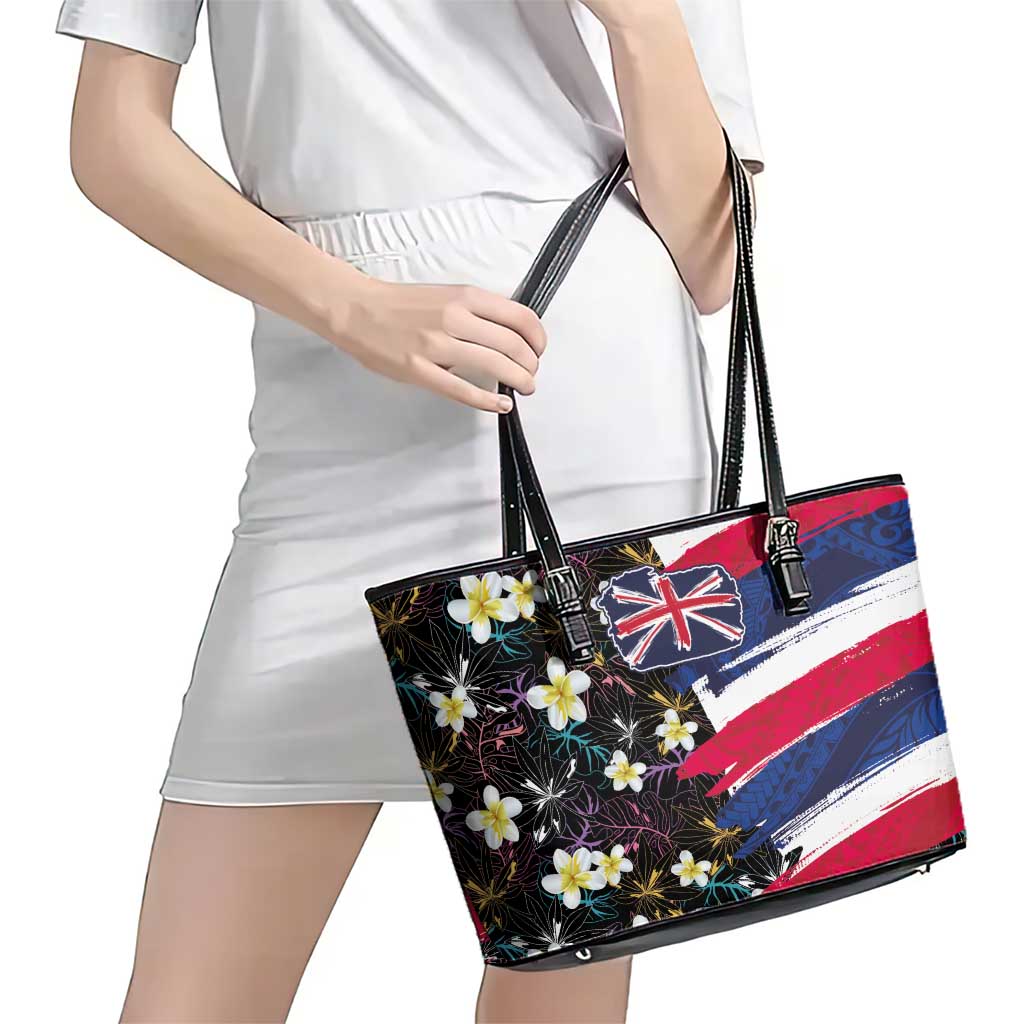 Hawaiian Flag Day Leather Tote Bag Tropical Flowers and Leaves LT03 - Polynesian Pride