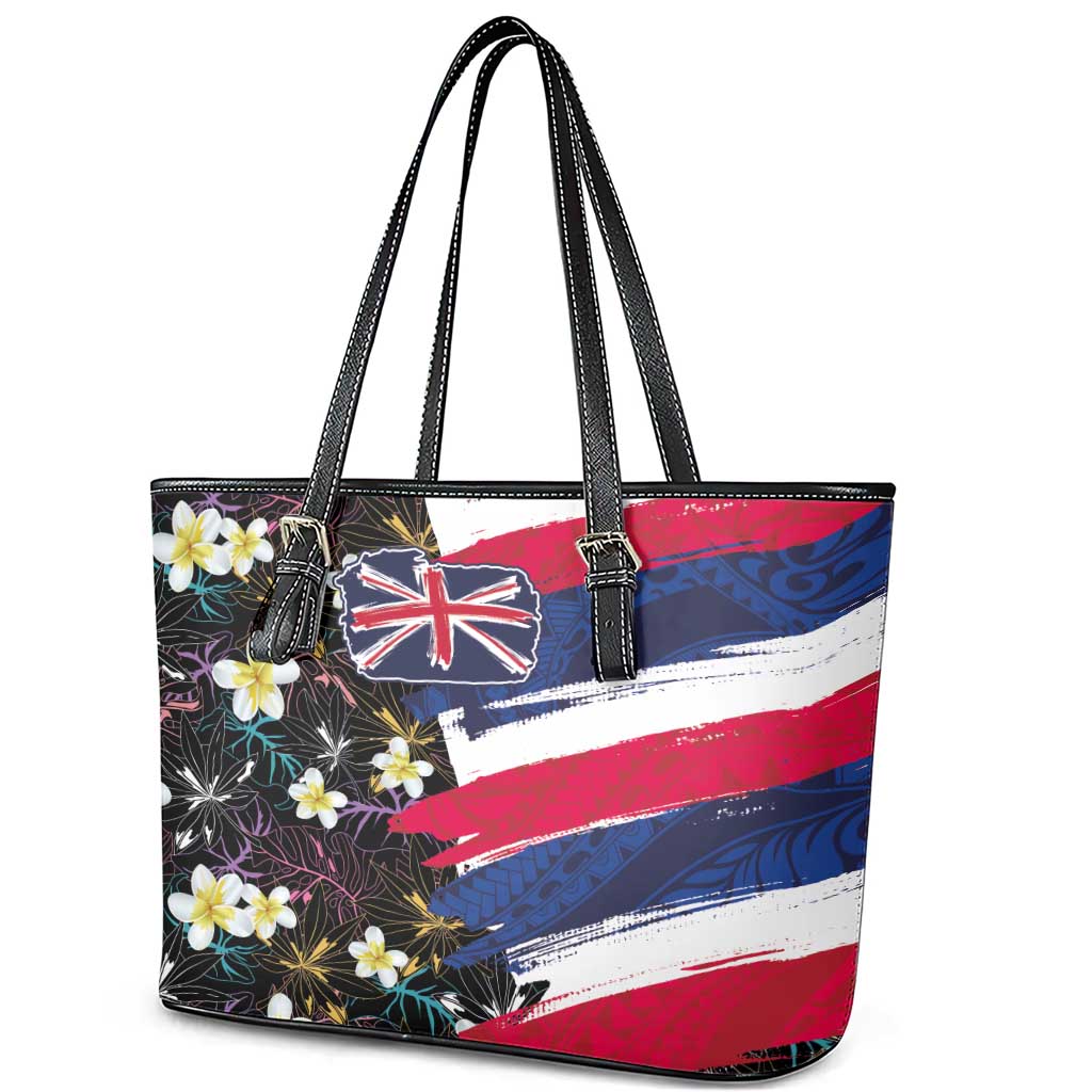 Hawaiian Flag Day Leather Tote Bag Tropical Flowers and Leaves LT03 - Polynesian Pride
