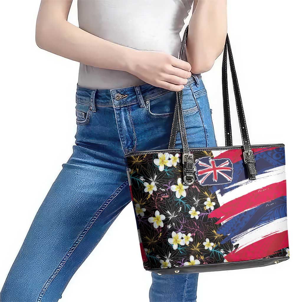 Hawaiian Flag Day Leather Tote Bag Tropical Flowers and Leaves LT03 - Polynesian Pride