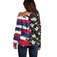 Hawaiian Flag Day Off Shoulder Sweater Tropical Flowers and Leaves LT03 - Polynesian Pride