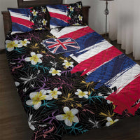 Hawaiian Flag Day Quilt Bed Set Tropical Flowers and Leaves LT03 Black - Polynesian Pride