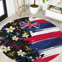 Hawaiian Flag Day Round Carpet Tropical Flowers and Leaves LT03 Black - Polynesian Pride