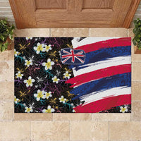 Hawaiian Flag Day Rubber Doormat Tropical Flowers and Leaves LT03 Black - Polynesian Pride