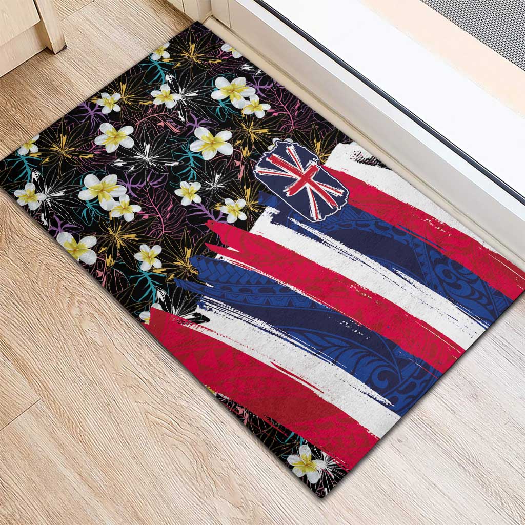 Hawaiian Flag Day Rubber Doormat Tropical Flowers and Leaves LT03 - Polynesian Pride