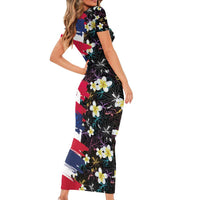 Hawaiian Flag Day Short Sleeve Bodycon Dress Tropical Flowers and Leaves LT03 - Polynesian Pride