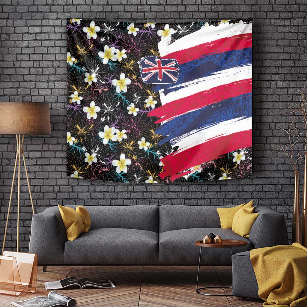 Hawaiian Flag Day Tapestry Tropical Flowers and Leaves LT03 Black - Polynesian Pride