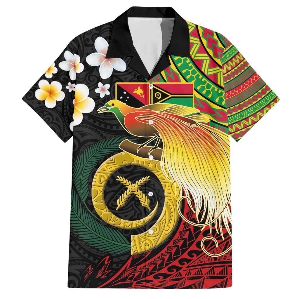 Vanuatu and Papua New Guinea Together Hawaiian Shirt Bird-of-paradise and Pig Tusk Melanesian Pattern LT03 Black - Polynesian Pride