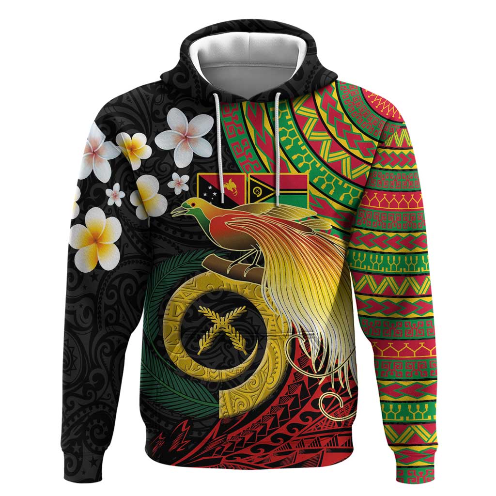 Vanuatu and Papua New Guinea Together Hoodie Bird-of-paradise and Pig Tusk Melanesian Pattern LT03 Pullover Hoodie Black - Polynesian Pride