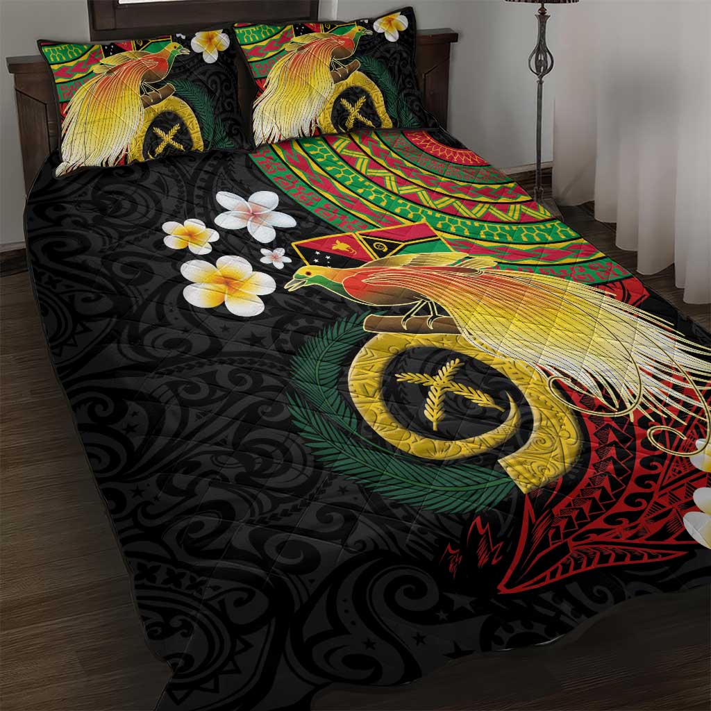 Vanuatu and Papua New Guinea Together Quilt Bed Set Bird-of-paradise and Pig Tusk Melanesian Pattern LT03 Black - Polynesian Pride