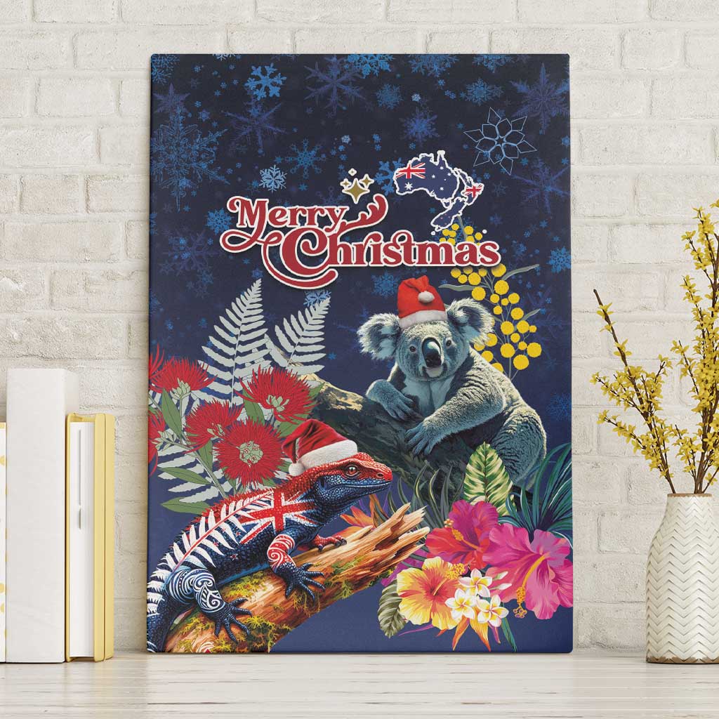 Australia and New Zealand Canvas Wall Art Merry Christmas-Tuatara and Koala with Plants Xmas Style LT03 Without Frame Navy - Polynesian Pride