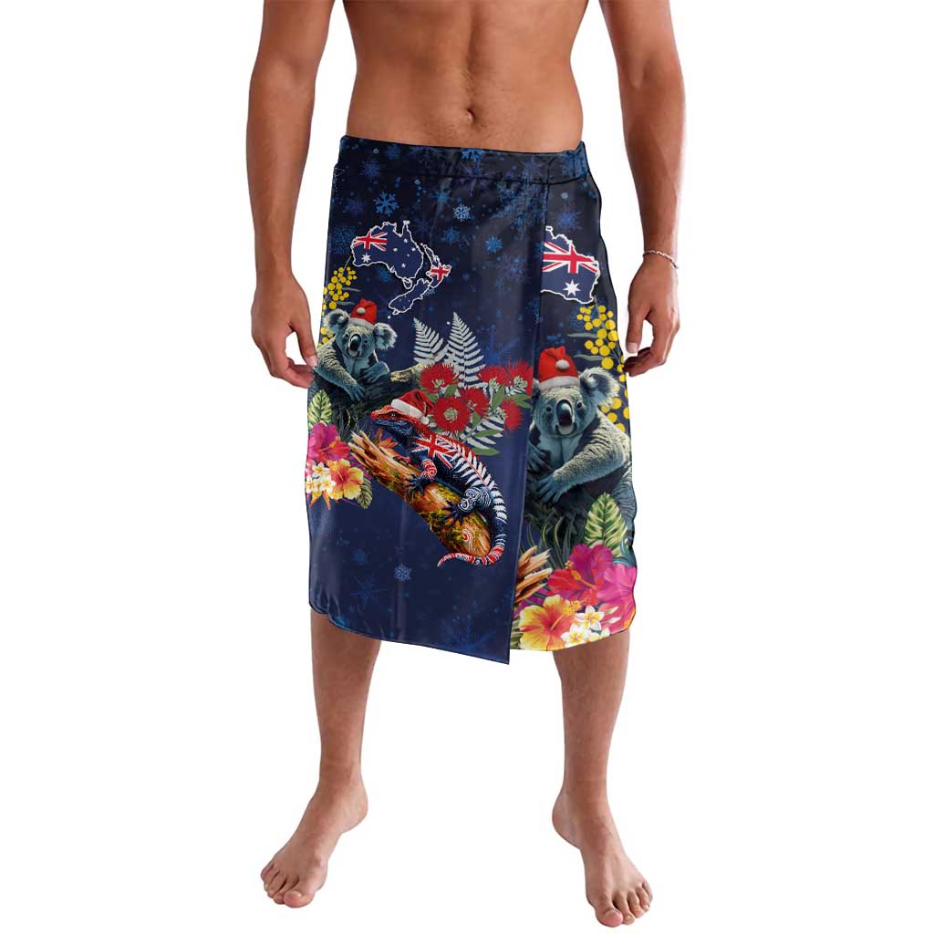 Australia and New Zealand Lavalava Merry Christmas-Tuatara and Koala with Plants Xmas Style LT03 Navy - Polynesian Pride