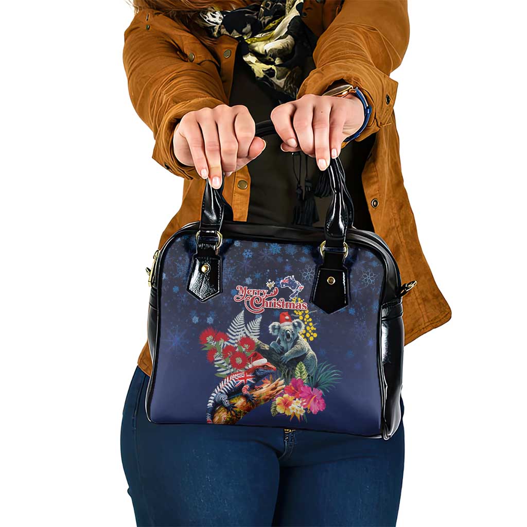 Australia and New Zealand Shoulder Handbag Merry Christmas-Tuatara and Koala with Plants Xmas Style LT03 One Size Navy - Polynesian Pride