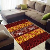 Samoa Siapo and Tapa Area Rug Pacific Tribal Pattern with Hibiscus Striped Style LT03 - Polynesian Pride