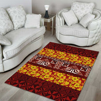 Samoa Siapo and Tapa Area Rug Pacific Tribal Pattern with Hibiscus Striped Style LT03 - Polynesian Pride