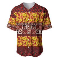 Samoa Siapo and Tapa Baseball Jersey Pacific Tribal Pattern with Hibiscus Striped Style LT03 Red - Polynesian Pride