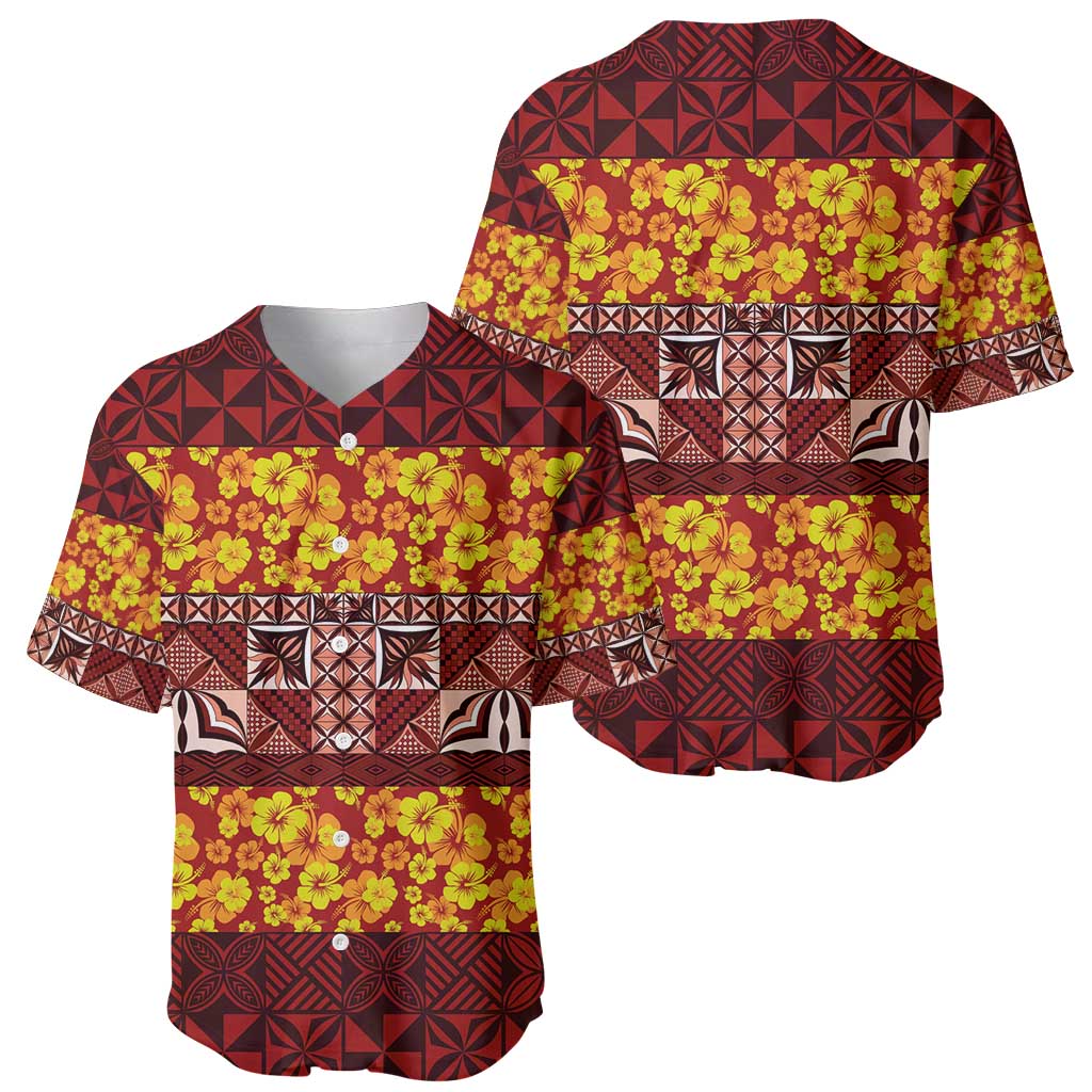 Samoa Siapo and Tapa Baseball Jersey Pacific Tribal Pattern with Hibiscus Striped Style LT03 - Polynesian Pride
