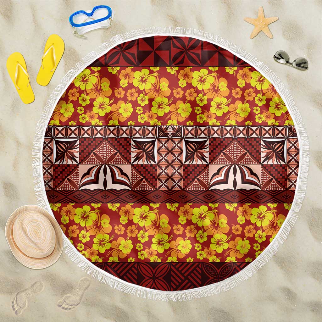 Samoa Siapo and Tapa Beach Blanket Pacific Tribal Pattern with Hibiscus Striped Style LT03 One Size 150cm Red - Polynesian Pride