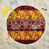 Samoa Siapo and Tapa Beach Blanket Pacific Tribal Pattern with Hibiscus Striped Style LT03 One Size 150cm Red - Polynesian Pride