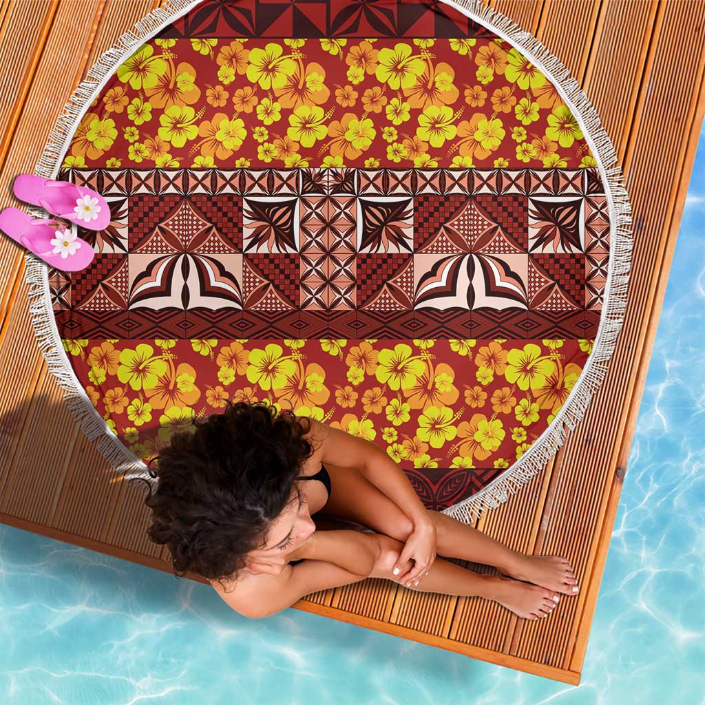 Samoa Siapo and Tapa Beach Blanket Pacific Tribal Pattern with Hibiscus Striped Style LT03 - Polynesian Pride