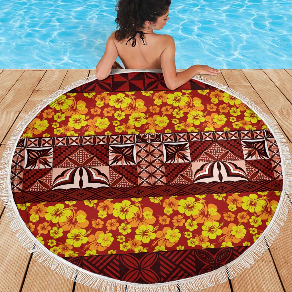 Samoa Siapo and Tapa Beach Blanket Pacific Tribal Pattern with Hibiscus Striped Style LT03 - Polynesian Pride