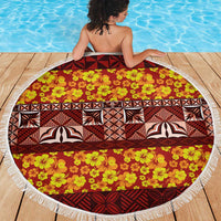Samoa Siapo and Tapa Beach Blanket Pacific Tribal Pattern with Hibiscus Striped Style LT03 - Polynesian Pride