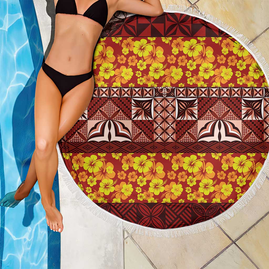 Samoa Siapo and Tapa Beach Blanket Pacific Tribal Pattern with Hibiscus Striped Style LT03 - Polynesian Pride