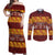 Samoa Siapo and Tapa Couples Matching Off Shoulder Maxi Dress and Long Sleeve Button Shirt Pacific Tribal Pattern with Hibiscus Striped Style