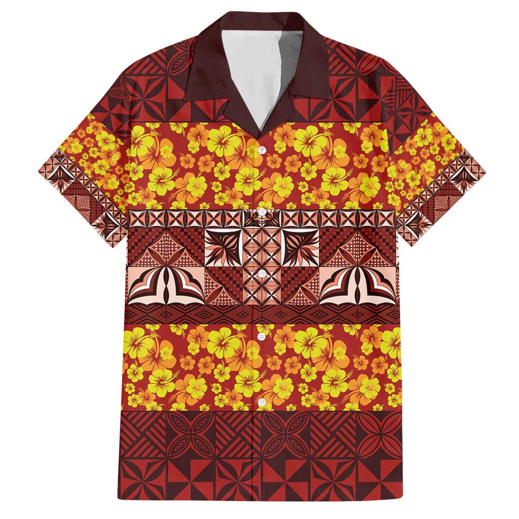 Samoa Siapo and Tapa Hawaiian Shirt Pacific Tribal Pattern with Hibiscus Striped Style LT03 Red - Polynesian Pride