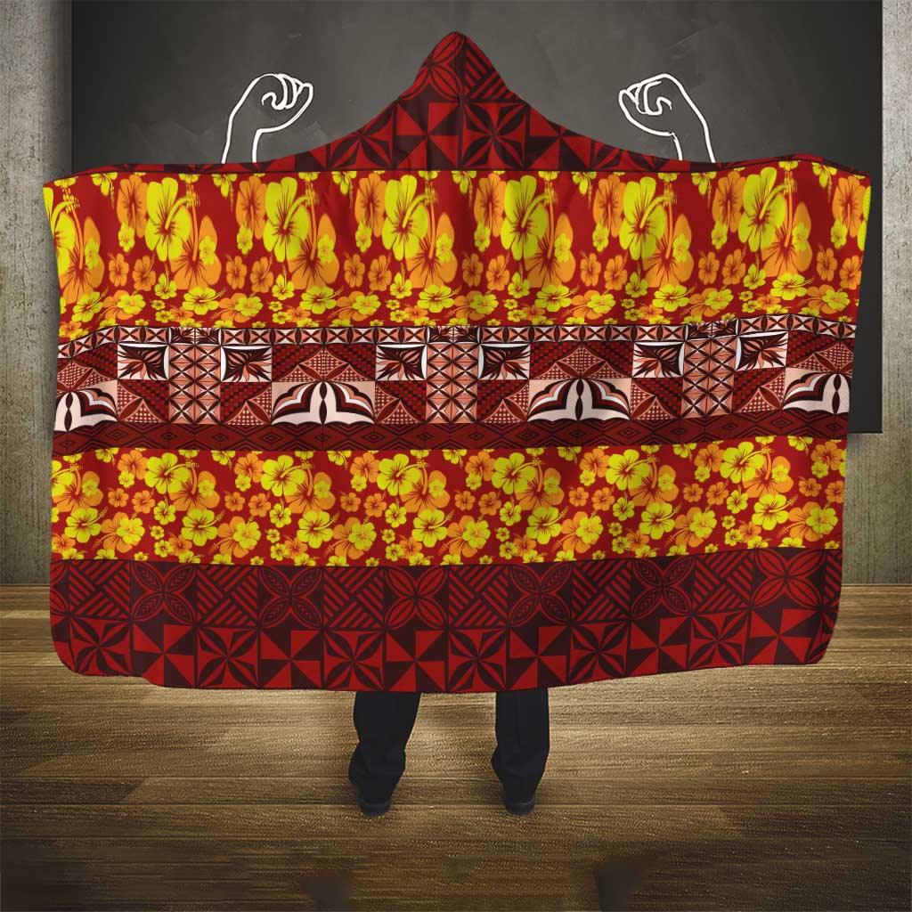 Samoa Siapo and Tapa Hooded Blanket Pacific Tribal Pattern with Hibiscus Striped Style LT03 - Polynesian Pride