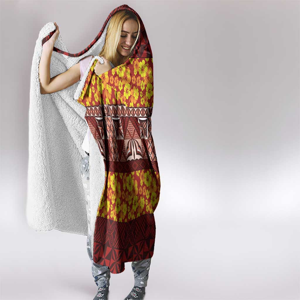 Samoa Siapo and Tapa Hooded Blanket Pacific Tribal Pattern with Hibiscus Striped Style LT03 - Polynesian Pride
