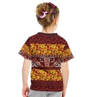 Samoa Siapo and Tapa Kid T Shirt Pacific Tribal Pattern with Hibiscus Striped Style LT03 - Polynesian Pride