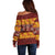 Samoa Siapo and Tapa Off Shoulder Sweater Pacific Tribal Pattern with Hibiscus Striped Style