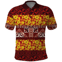 Samoa Siapo and Tapa Polo Shirt Pacific Tribal Pattern with Hibiscus Striped Style LT03 Red - Polynesian Pride