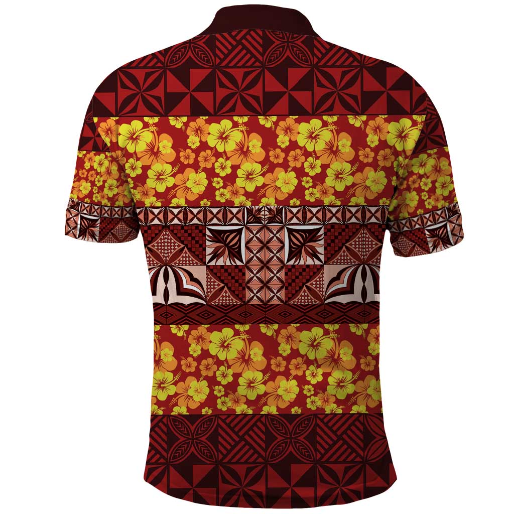 Samoa Siapo and Tapa Polo Shirt Pacific Tribal Pattern with Hibiscus Striped Style LT03 - Polynesian Pride