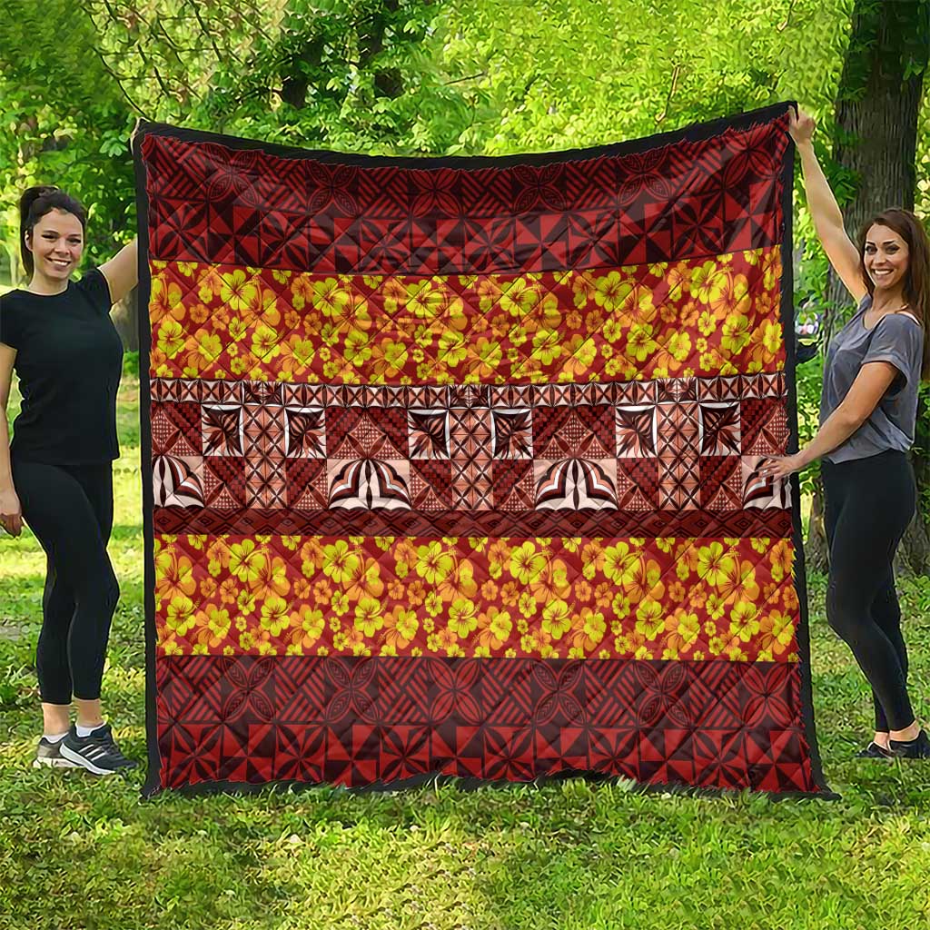 Samoa Siapo and Tapa Quilt Pacific Tribal Pattern with Hibiscus Striped Style LT03 - Polynesian Pride