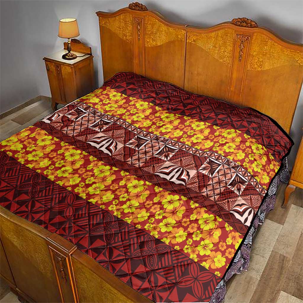 Samoa Siapo and Tapa Quilt Pacific Tribal Pattern with Hibiscus Striped Style LT03 - Polynesian Pride