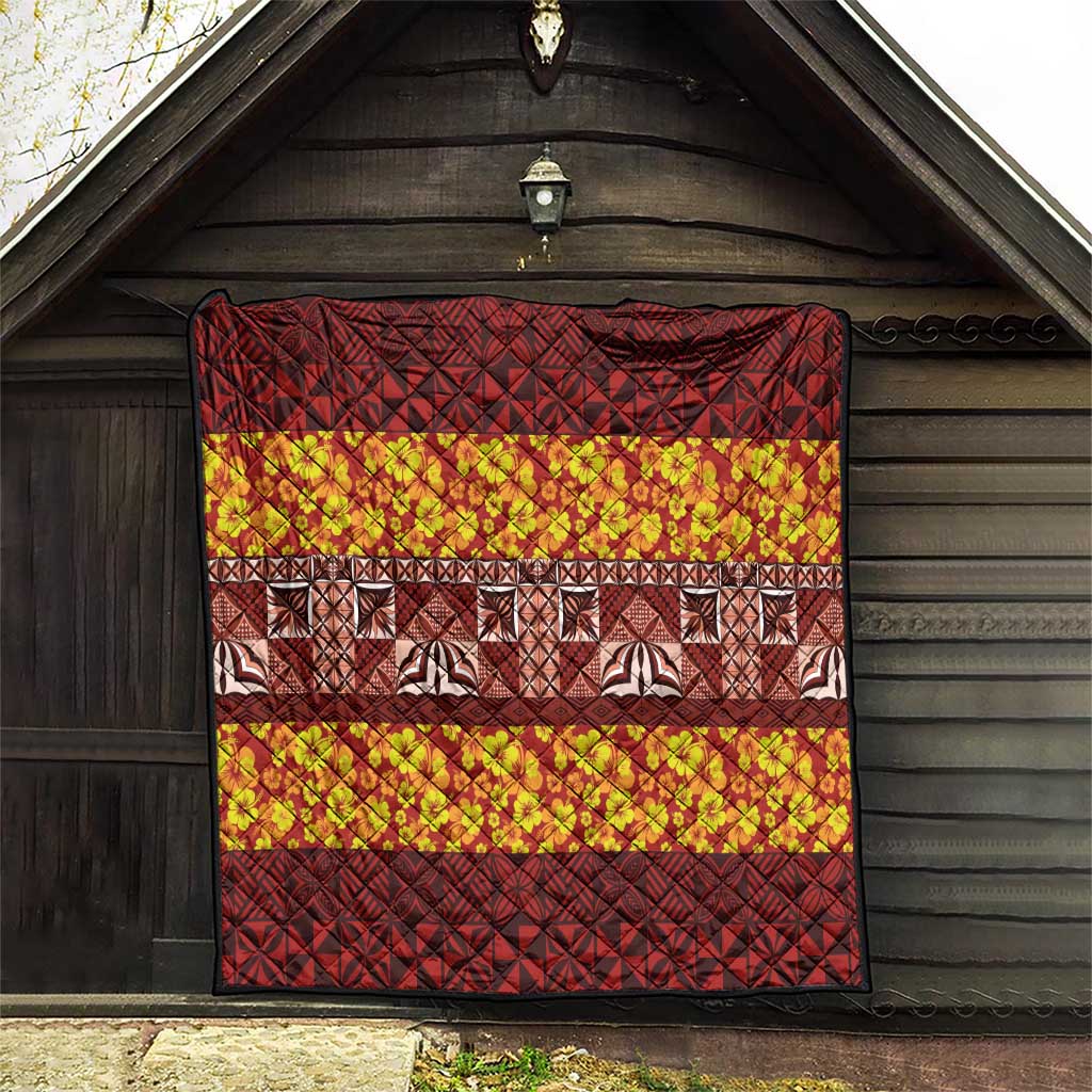 Samoa Siapo and Tapa Quilt Pacific Tribal Pattern with Hibiscus Striped Style LT03 - Polynesian Pride