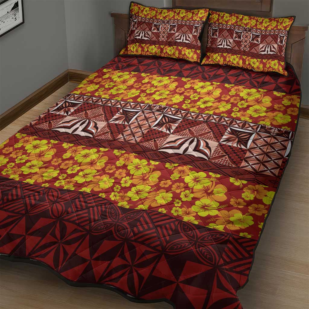 Samoa Siapo and Tapa Quilt Bed Set Pacific Tribal Pattern with Hibiscus Striped Style LT03 - Polynesian Pride